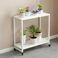 2-Tier Rolling Plant Stand Floor-Standing Flower Rack Large Capacity for Balcony