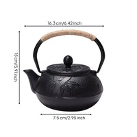 Bamboo Leaf Teapot Black Finish Hammered Cast Iron Teapot Heat Retaining