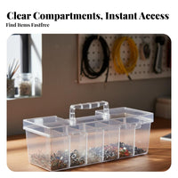 Transparent Screw Organizer Secure Latch Multi-Grid Storage Box Portable Compartment for DIY Enthusiasts, Technicians, Workshop, Garage