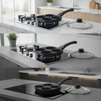 Nonstick Four-Cavity Frying Pan Stone-Look 4-Cup Egg Pan Easy to Clean Skillet Compact for Singles, Students, Dorm Kitchens, Apartments