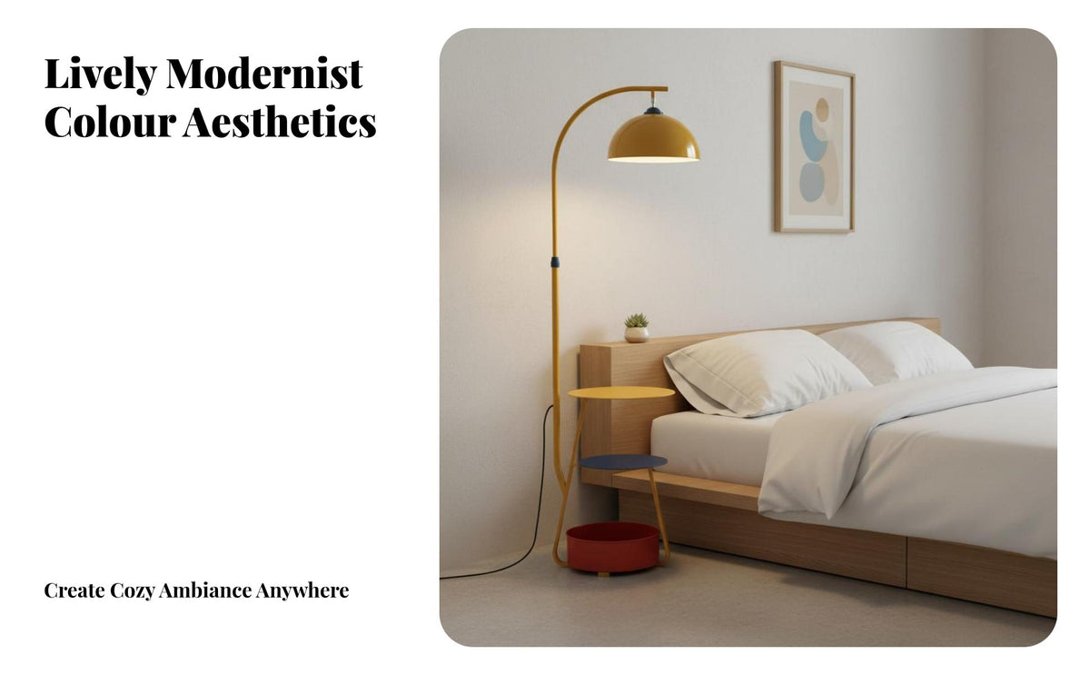 Memphis Design Floor Lamp with Shelves Space Saving Floor Lamp with Table 3 Color Temperatures Indoor Lighting Stepless Dimming for Book Lovers, Homeowners, Living Room, Bedroom, Reading Nook, Entryway