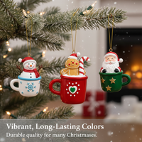 Mini Christmas Teacup Ornaments - Santa, Snowman, Gingerbread Man Resin Figurines for Holiday Decor