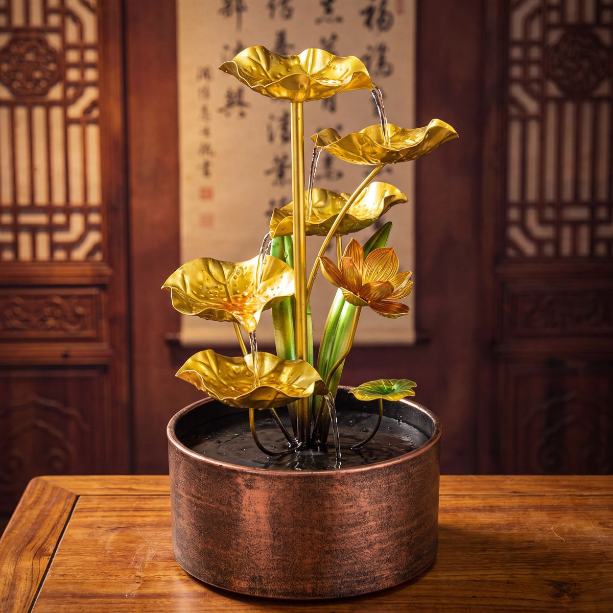 New Chinese Style Metal Landscape Tabletop Fountain with Recirculating Water