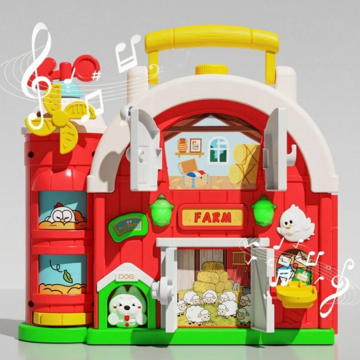 Arched Roof Red Barn Playset Carry Handle Farm Animal Barn Set Molded Details Barnyard Animal Toy Set Colorful for Children