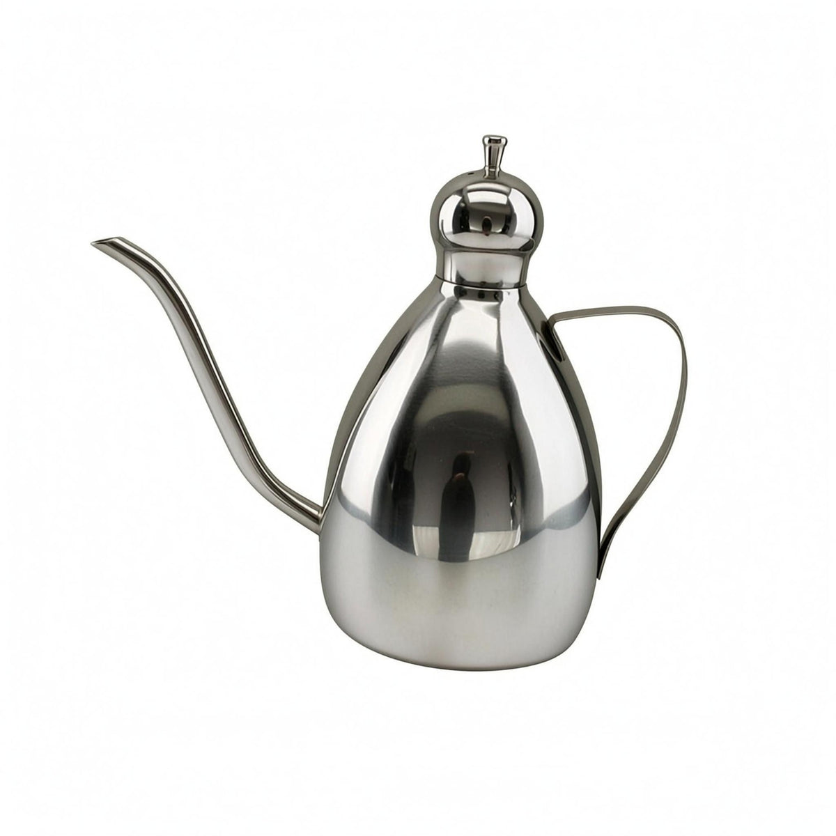 Curved Spout Drum-Shaped Oil Pot Fitted Lid Stainless Steel Oil Pot Reflective Mirror-Like Finish Vinegar Pourer Side Handle