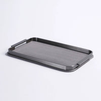 Leather Tray with Metal Frame Textured Rectangular Tray with Handles for Coffee Table