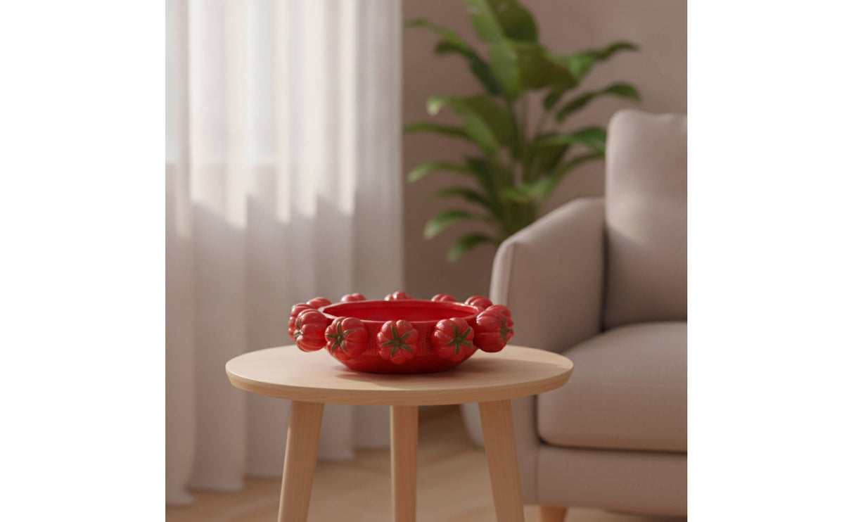 Ceramic Bowl with Tomatoes Glazed Fruit Bowl with Fruit-Themed Design Glossy Tomato Serving Dish for Home Stylists, Hosts, Dining Table