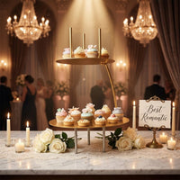 Gold-Toned 2-Tier Cake Stand Painted Metal Cake Stand Round Elegant for Party Planners, Bakers, Weddings, Parties