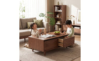 Coffee Table with Storage Solid Wood Storage Coffee Table Walnut Finish Furniture for Living Room, Lounge