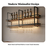 Wall Mounted Vino Rack Minimalist Design 3-Tier Wall Mounted Vino Rack Anti-Fall Fence Illuminated Drinks Bottle Display for Restaurant, Dining Room