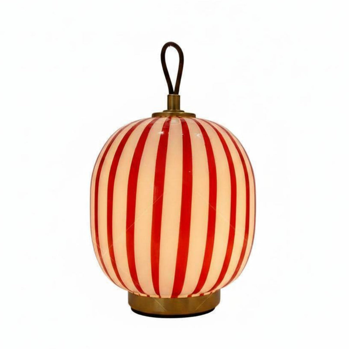 Red Striped Table Lamp Sculptural Design Lantern Style Night Home Illumination Lighting