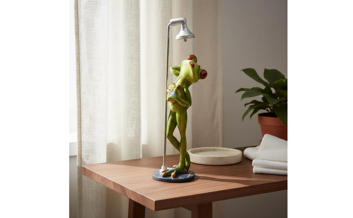 Showering Frog Figurine Novelty Item Bathing Frog Statue Home Decoration Great Gift Creature Sculpture Long-Lasting for Bathroom