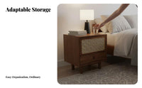 Rattan accent Nightstand Japanese rustic aesthetic artistic Wicker Front End Table for Students