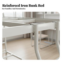 Metal Bunk Bed Reinforced Structure Steel Bunk Bed Frame Guardrail Bedroom Furniture for Students, Workers, Dorm Room, School, Rental Apartment