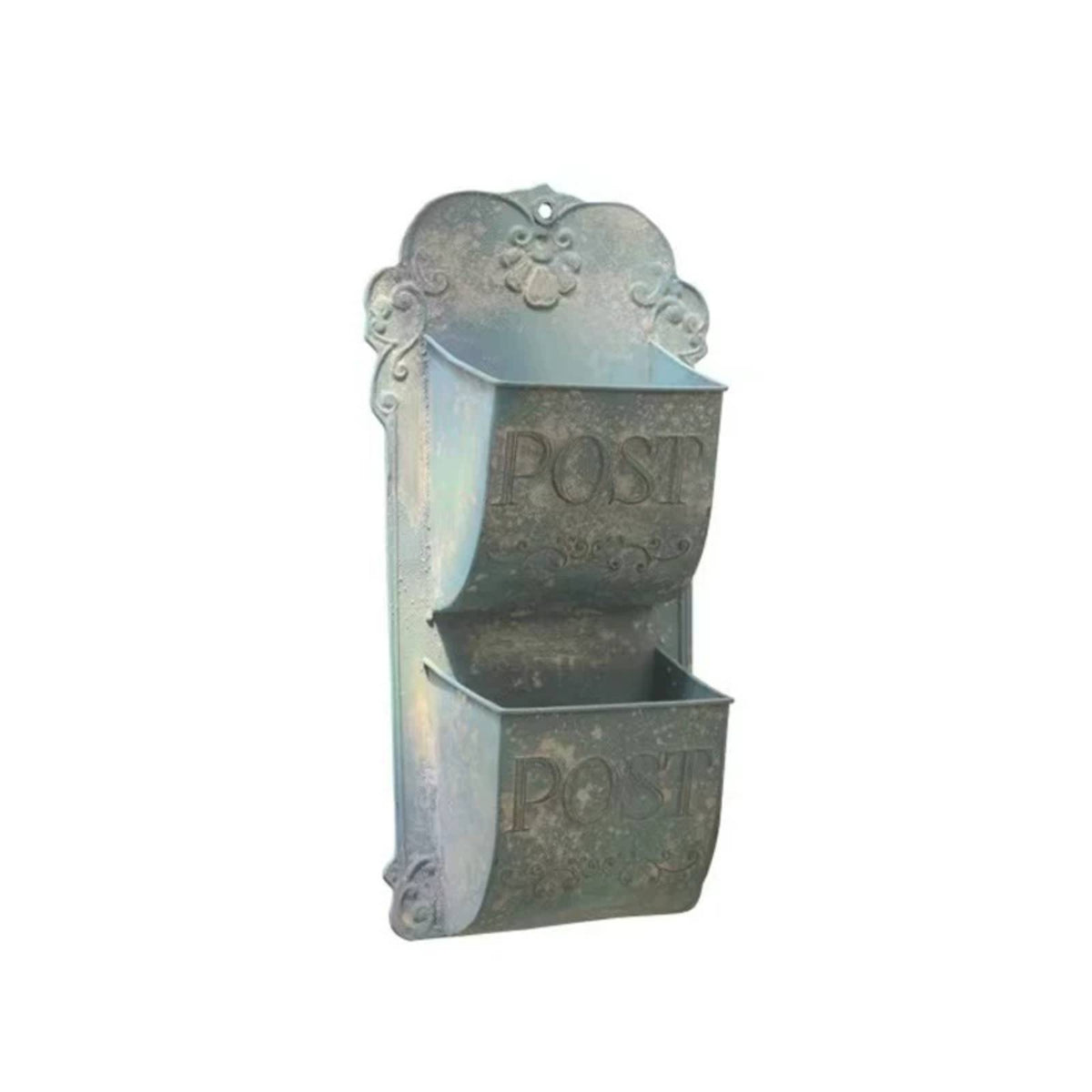 Embossed Lettering Decorative Mailbox Scrollwork Details Wall-Mounted Mailbox Organizer Distressed Finish Rustic Post Box