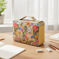 Large Capacity Floral Pencil Case Oxford Material 4-Layer Zipper Pen Bag Elastic Slots 200 Slot Pencil Holder for Students, Artists, School