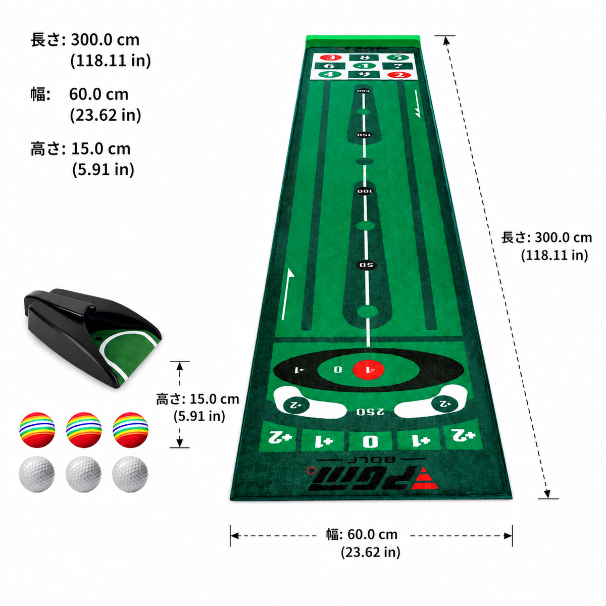 Putter Mat Golf Training Tool 0.6m×3m For Indoor Practice Artificial Grass Rubber Base