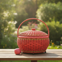 Handwoven Basket with Lid Woven Basket with Handle Compact Organizer Portable for Gift Givers, Brides, Housewarming, Celebrations, Weddings