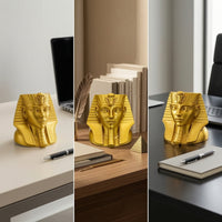 Sculptural Pharaoh Head Pen Holder Gold Pharaoh Pen Holder Tidy Pencil Cup Freestanding for Home Office, Study