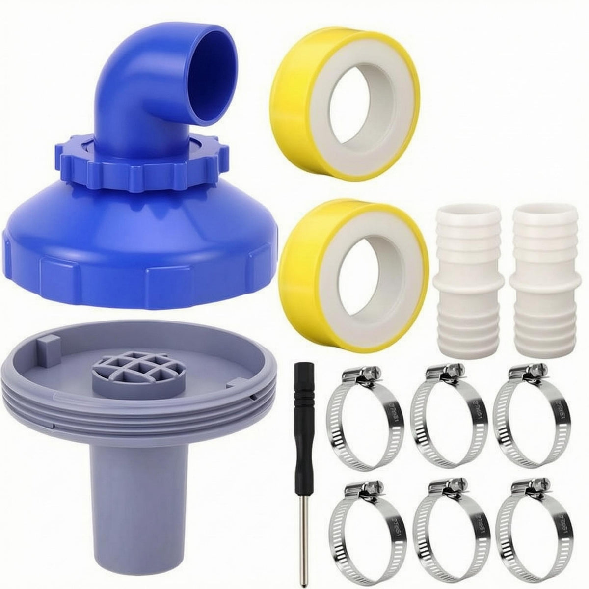 360-Degree Rotation Swimming Pool Inlet Nozzle Kit Hose Clamps Rotatable Pool Elbow Nozzle Sealing Tape Threaded Adapter