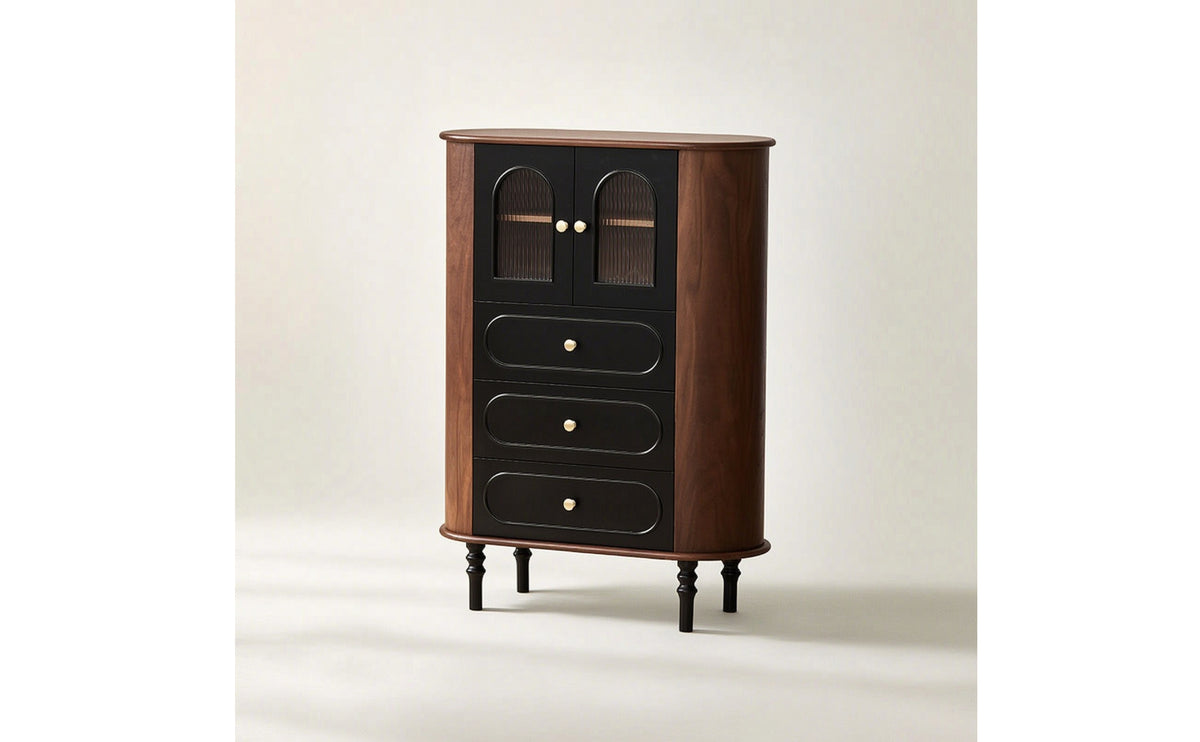 Fully Assembled Arched Cabinet with Glass Doors Antique Storage Cabinet with Glass Doors Brushed Gold Hutch Compact for Entryway