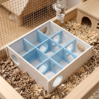 Hamster House and Hamster Multi Chamber Hide, Hamster Maze with Acrylic Top, Wood Composite 21x20x7.5cm Habitat for Dwarf Hamsters and Rodents