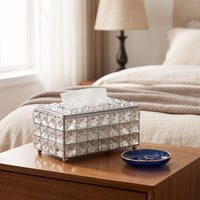 Tissue Box Cover Acrylic Tissue Box with Feet Tabletop Organizer Crystal-Cut Holder Rectangular for Vanity, Coffee Table