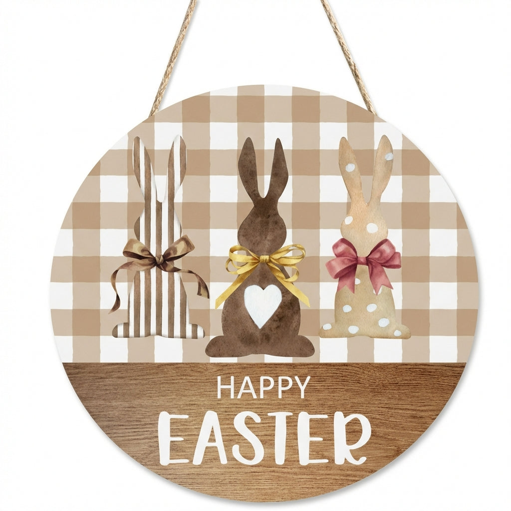 Easter Bunny Door Sign Ready to Hang Happy Easter Welcome Sign Sturdy Wood Bunny Front Door Hanger for Families, Teachers, Entryway, Porch, Fireplace