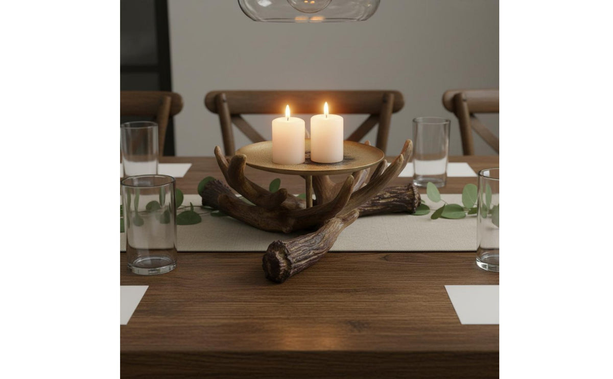 Handmade Antler-Shaped Candle Holder Deer Antler Candlestick Antler-Shaped Decorative Plate for Dining Table