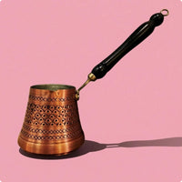 Tinned Interior Turkish Coffee Pot Wooden Handle Copper Cezve Hanging Loop Engraved Copper Pot Stovetop Use for Heating Drinks