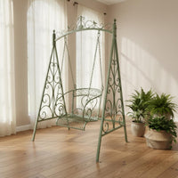 Wrought Iron Garden Swing Ornate Scrollwork Freestanding Swing Chair Outdoor Furniture for Children, Patio, Balcony