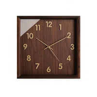 Square Wooden Clock Minimalist Design Silent Wall Clock Reinforced Glass Surface Decor for Bedroom