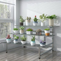 Stainless Steel Multi-Tier Plant Stand for Balcony Outdoor Garden, Integrated Floor-Standing Flower Pot Rack for Succulents and Greenery
