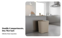 Easy to Clean Dry Wet Separation Bin Large Capacity Two-Section Compartment Trash Can Removable Inner Buckets Push Button Garbage Can Vertical Design for Bathroom, Living Room, Bedroom, Office