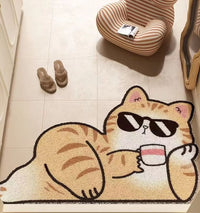 卡通可爱猫咪入户门地垫进门防滑脚垫家用玄关丝圈耐脏门垫可裁剪 优雅猫咪 40cm*60cm【升级防滑】不掉色