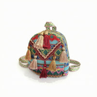 Decorative Tassels Ethnic-Style Backpack Zigzag Trim Boho Backpack Structured Shape