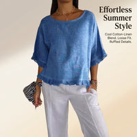 Beach Cover Up Linen Shirt with Round Neckline, Dressy Casual Breathable Blend, Ladies Pullover Style