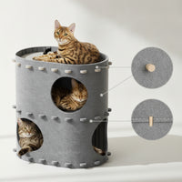 Double-Layer Cat House with Top Perch Foldable Felt Cat Cave Enclosed Pet Furniture Space-Saving for Corner