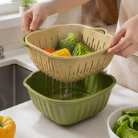 Multifunctional Plastic Fruit Basket and Drainer Set for Kitchen and Dining