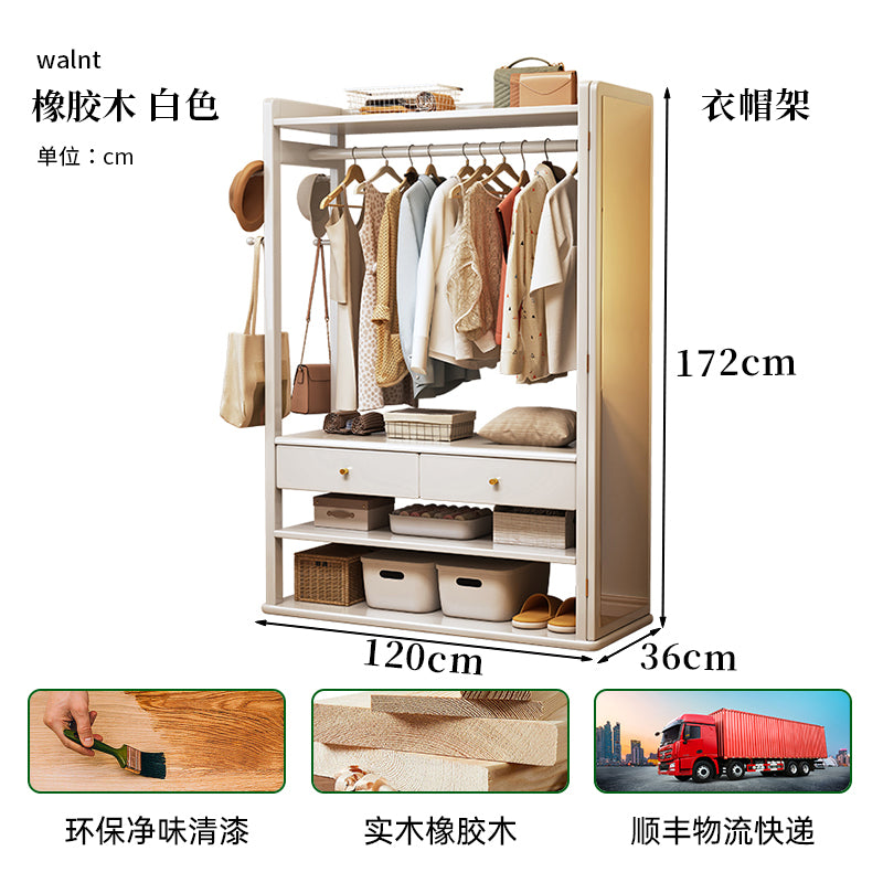 实木衣帽架家用落地穿衣镜挂衣架一体卧室衣服收纳架衣物置物架子