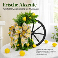 Spring Wreath 40cm Diameter, Artificial Lemon Wreath for Front Door, Country Style Door Decoration, Low-Maintenance Easter Wreath