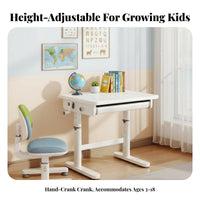 Hand-Crank Lift Adjustable Height kid's Desk Ergonomic Design Study Table Child-Safe Features kids' Furniture Large Desktop for Children, Students, Parents, Bedroom, Home, Homeschooling