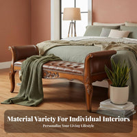 Tufted Bed-End Stool Carved Legs Tufted Bed-End Bench timeless Design Indoor Furniture for Interior Designers, Homeowners, Bedroom, Entryway, Hallway