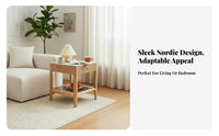 Nordic Design two-levellevel Corner Table Natural Wood Grain Household Furniture Minimalist aesthetic Storage Stand Space Saving for Interior Decorators, Apartment Dwellers, Living Room, Bedroom, Small Rooms, Lounge Area
