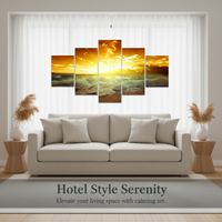 Modern Sunset Seascape Canvas Wall Art Print, 5-Panel Tropical Ocean Decor Painting