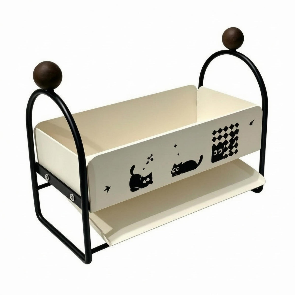Metal Frame Sink Organizer Rack Cream-Colored Cloth Holder Rack Feline Print Compact