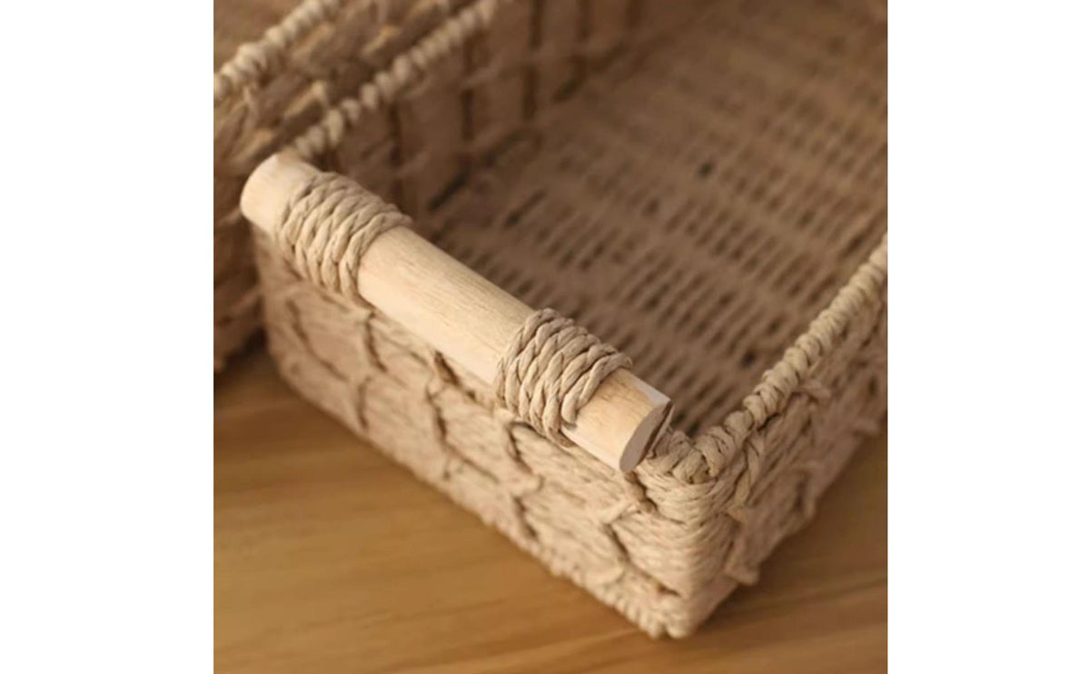 2 Pieces Paper Rope Bin with Handles Wood Handle Bin Long-Lasting Wire Frame