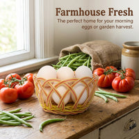 Reusable Woven Egg Basket Yellow for Kitchen Countertop, Hand Woven Egg Holders for Farmers