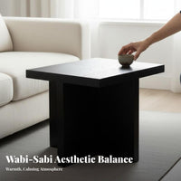 Wabi-Sabi aesthetic Square Mortise and Tenon Table Minimalist Design Sofa-Side Table Sturdy Construction Nightstand Wood Grain Finish for Apartment Dwellers, Homeowners, Students, Living Room, Balcony, Bedroom, Office