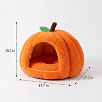 Pumpkin Cat Beds for Indoor Cats, Dog Bed with Hood and Thermal Padding, Small Dog Washable Bed with Removable Cushion and Waterproof Base